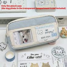 (Blue) Case Polyester Pen With Multiple Compartments And Cartoon Print Office For
