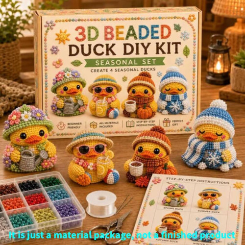(Seasonal)3d Beaded Duck Diy Kit Collection With Assorted Beads For Creative Decor