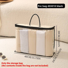 (Black 40x10x30cm) Pvc Transparent Storage Bag With Zipper For Home Bedroom Travel Living Space And