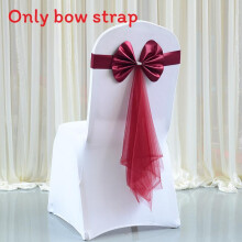 (Wine Red) Elastic Chair Wedding Band With Solid Color Butterfly Knot For Ceremony Banquet