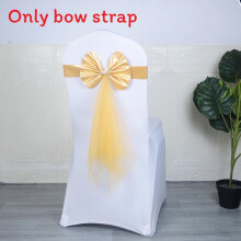 (Champagne Gold) Elastic Chair Wedding Band With Solid Color Butterfly Knot For Ceremony Banquet