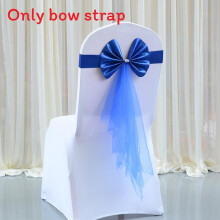 (Deep Blue) Elastic Chair Wedding Band With Solid Color Butterfly Knot For Ceremony Banquet