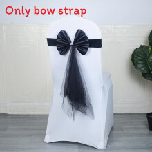 (Black) Elastic Chair Wedding Band With Solid Color Butterfly Knot For Ceremony Banquet