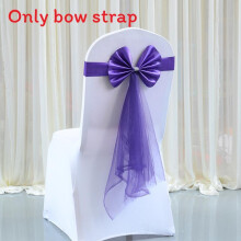 (Dark Purple) Chair Elastic Wedding Band With Solid Color Butterfly Knot For Ceremony Banquet