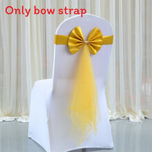 (Gold) Elastic Chair Wedding Band With Solid Color Butterfly Knot For Ceremony Banquet