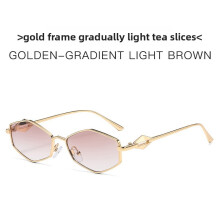 (Gold Pink)Raffinierte geometrische Metall-Sonnenbrille mit Polycarbonat-UV-Schutz für lässige formelle Looks