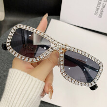 (Silver Black Gray)Metal Frame Sunglasses With Sparkling Rhinestone For Summer Party Fashion And