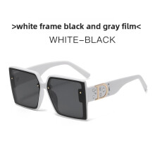 (Black Gray Patch)Trendy Square Sunglasses With Letter And Rhinestone Decorations For Outings