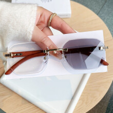 (White Grey)Mens Frameless Geometric Sunglasses With Photochromic Lenses Protection Uv400