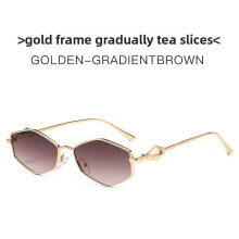 (Gold Brown Gray)Sophisticated Geometric Metal Sunglasses With Polycarbonate Uv Protection For Casual Formal Looks