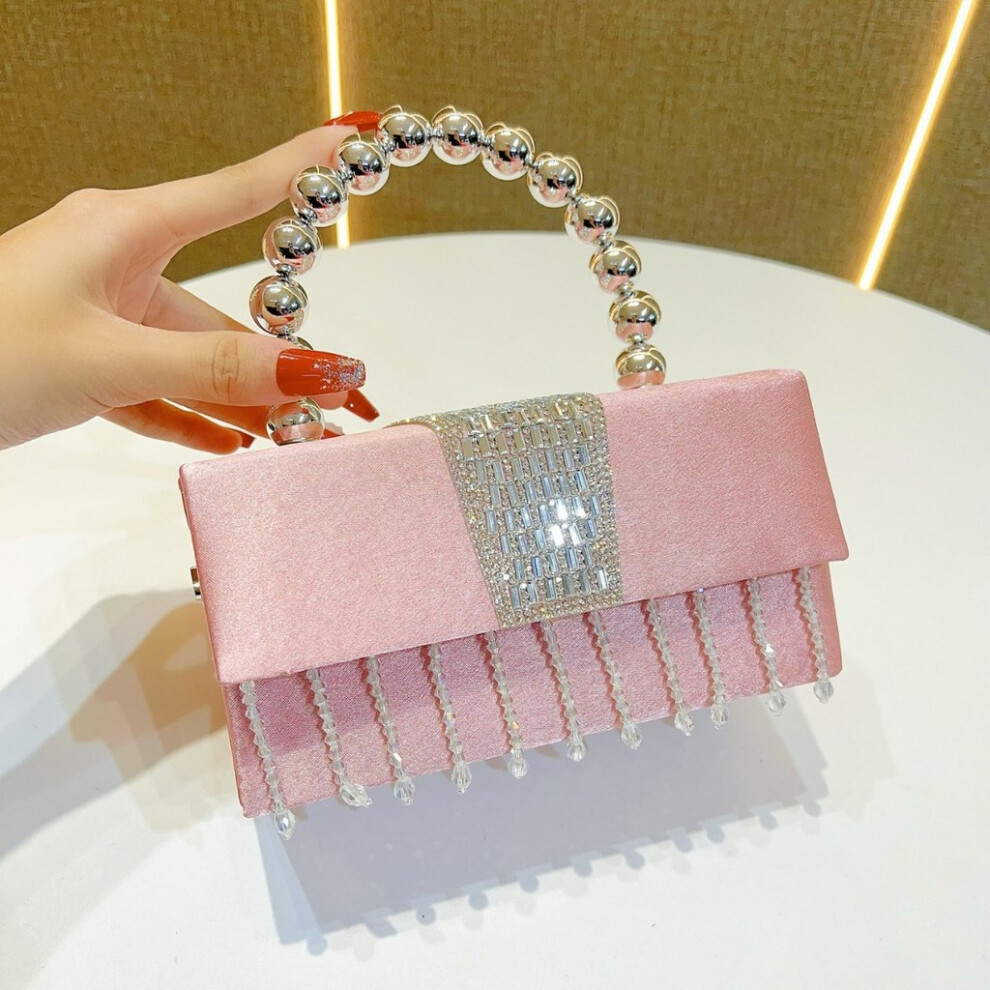 (Pink)Pochette In Seta Con Strass Glitterati Per Uso Sera Festa E Matrimonio-image
