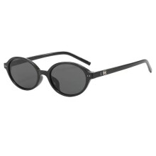 (Black Dark Gray)Óculos de sol oval elegante proteção UV lente PC para passeios e eventos casuais