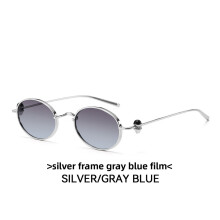 (Silver Green Gray)Lunettes de soleil ovales tendance avec verres structure métal pour festival et tenue quotidienne