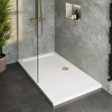 900 x 700mm White Bathroom Shower Tray for Enclosures with Brass Waste Stone Resin Rectangular