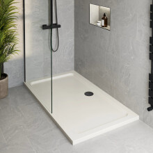 800 x 760mm White Bathroom Non Slip Shower Tray for Enclosures with Black Waste Rectangular
