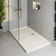 800 x 760mm White Bathroom Non Slip Shower Tray for Enclosures with Brass Waste Rectangular