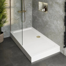 800 x 760mm White Bathroom Shower Tray for Enclosures with Brass Waste + Riser Kit Rectangular