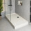 800 x 760mm White Bathroom Non Slip Shower Tray for Enclosures with Black Waste + Riser Kit Rectangular 1