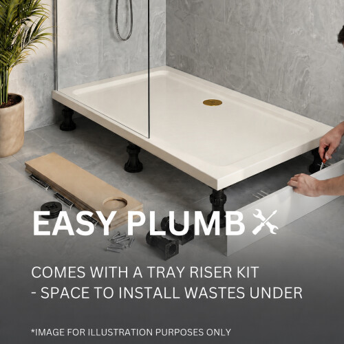 800 x 760mm White Bathroom Non Slip Shower Tray for Enclosures with Brass Waste + Riser Kit Rectangular 2