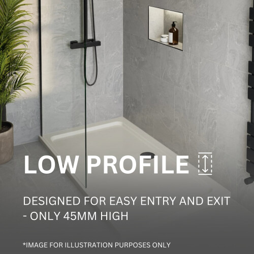 800 x 760mm White Bathroom Non Slip Shower Tray for Enclosures with Black Waste Rectangular 2