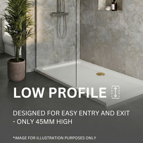 800 x 700mm White Bathroom Shower Tray for Enclosures with Brass Waste Stone Resin Rectangular 2