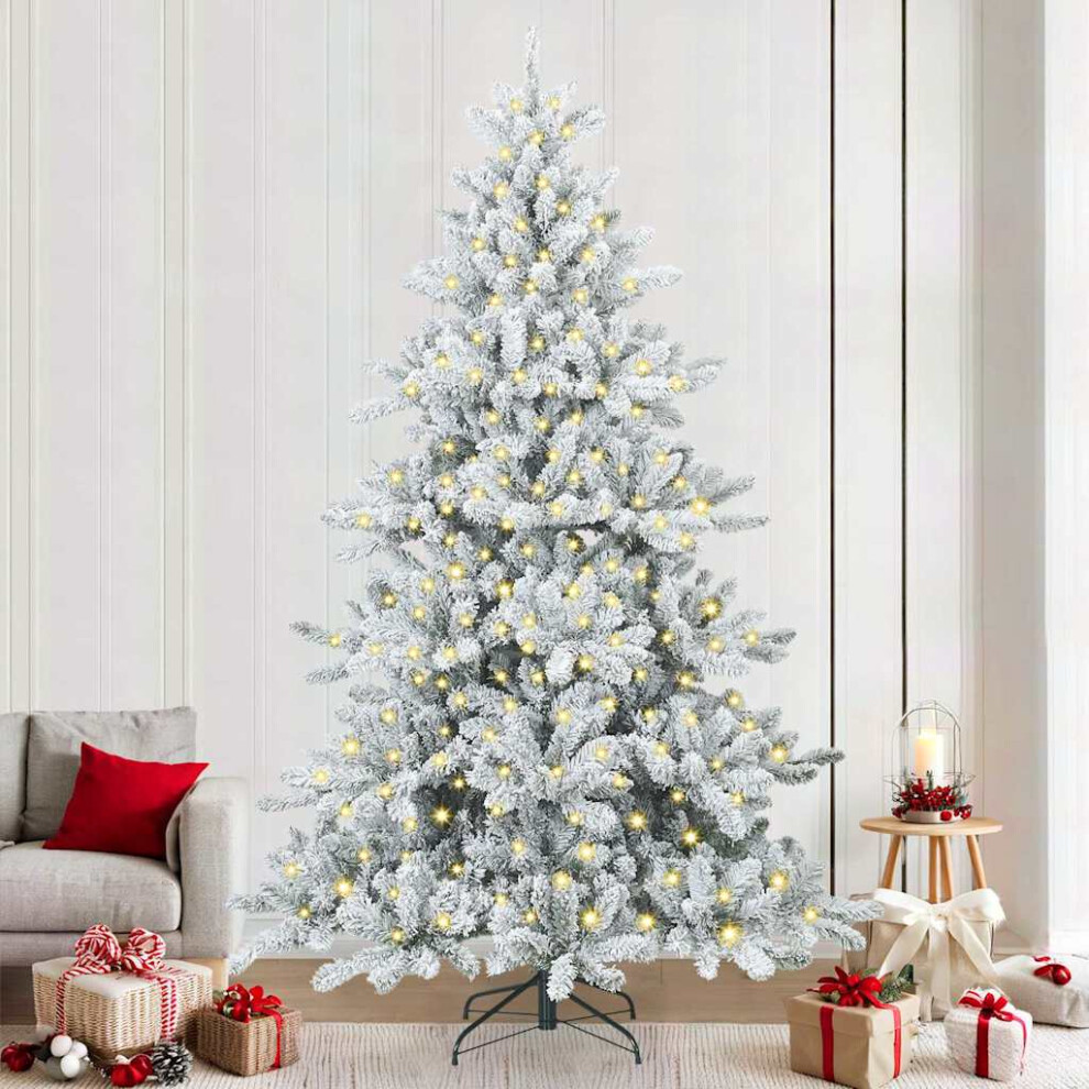 vidaXL Hinged Snow Flocked Christmas Tree with 300 LEDs - 240 cm - Green - Image 2