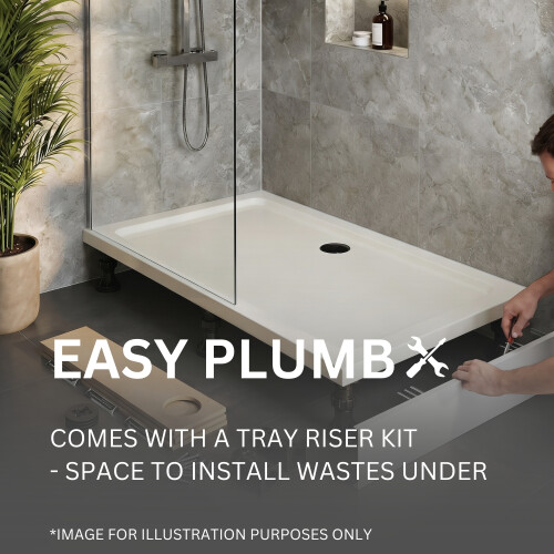 800 x 760mm White Bathroom Shower Tray for Enclosures with Black Waste + Riser Kit Rectangular 2