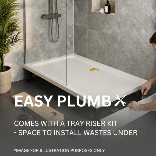 800 x 760mm White Bathroom Shower Tray for Enclosures with Brass Waste + Riser Kit Rectangular 2