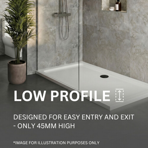 800 x 700mm White Bathroom Shower Tray for Enclosures with Black Waste Stone Resin Rectangular 2