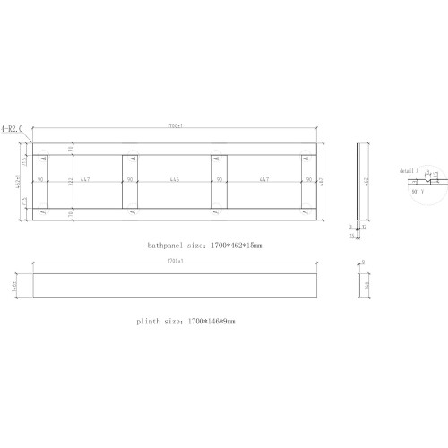 1700mm Front Side Bath Panel 15mm MDF for Bathroom Baths Traditional Black Gloss 2
