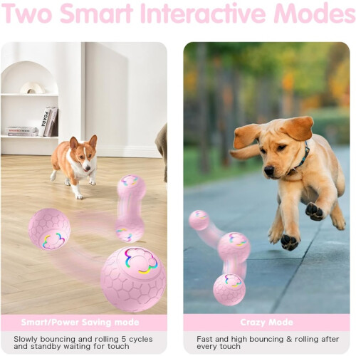 Motion-Activated Interactive Dog Ball – Sturdy USB Rechargeable Rolling Toy, 2.2 Inch, Pink 1
