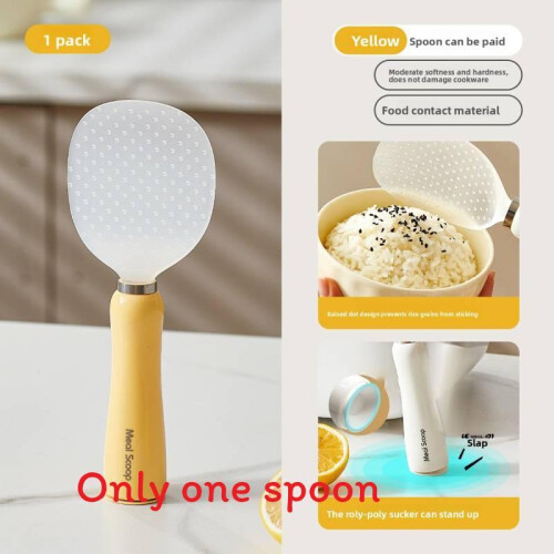 (Yellow Standing)White And Yellow Rice Spoon With Stand Easy Clean Surface For Kitchen Use
