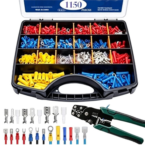 1150Pcs Wire Connectors Kit with Crimping Tool, Insulated  Butt Spade Fork Electrical Terminals Assortment