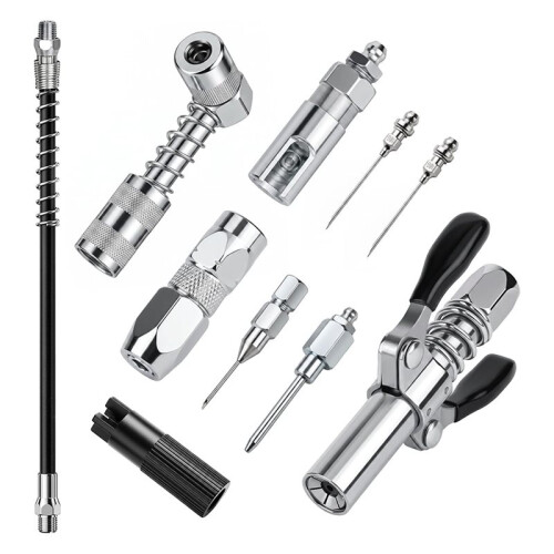 Grease Coupler Accessory Kit, 10Pcs Quick-Lock Double Handle Tips with Extension Hose - Lubrication Nozzle Set