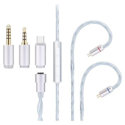 Hi-Fi Earphone Upgrade Cable 0.78 with Microphone and Interchangeable 3.5+4.4+Type-C Plugs