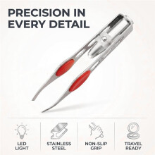 4 PCS Silver Tweezers with LED Light for Hair Removal and Makeup, Precise Grooming Tool
