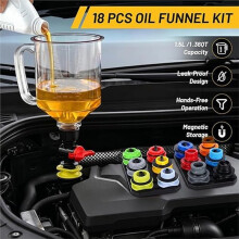 Engine Oil Funnel Kit 1.59 QT, No Spill Design with 12 Color Coded Adapters, Leak Proof Oil Change Funnel