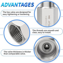 304 Stainless Steel in- Siamese Check Valve 1/4" NPT Male X 1/4" NPT Female Thread, One-Way Non-Return Check Valve
