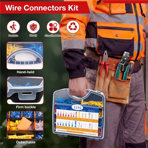 1150Pcs Wire Connectors Kit with Crimping Tool, Insulated  Butt Spade Fork Electrical Terminals Assortment 2
