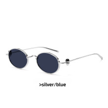 (Silver Deep Blue)Trendy Oval Sunglasses With Metal Structure Lenses For Festival And Wear Daily
