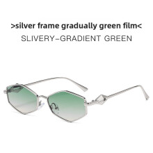 (Silver Green Gradient)Sophisticated Geometric Metal Sunglasses With Polycarbonate Uv Protection For Casual Formal Looks