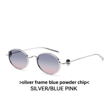 (Silver Gray Pink)Trendy Oval Sunglasses With Metal Structure Lenses For Festival And Wear Daily