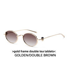 (Gold Gradient Tea)Trendy Oval Sunglasses With Metal Structure Lenses For Festival And Wear Daily