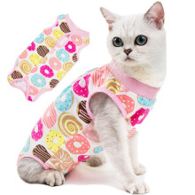 Cat Recovery Suit Set – Soft Cotton Sanitary Jumpsuit for Post-Surgery Healing, Multicolor XL