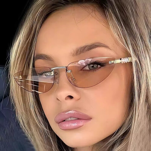 (Brown)Cat Eye Eyewear With Artificial Pearl Decoration And Metal Frame Casual For 2