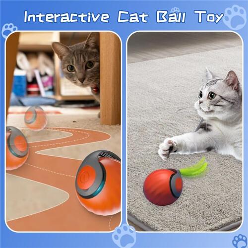 Interactive Cat Ball Toy 2.0 – Two-Speed USB Rechargeable Rolling Ball with Random Motion, Orange 1