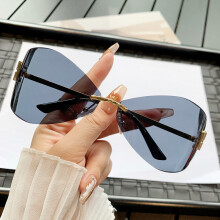 (Dark Gray)Minimalist Metal Frame Butterfly Sunglasses With Tinted Lenses For Outing Casual