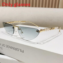 (Double Green)Cat Eye Eyewear With Artificial Pearl Decoration And Metal Frame For Casual