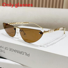 (Brown)Cat Eye Eyewear With Artificial Pearl Decoration And Metal Frame Casual For