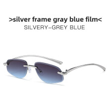 (Silver Gray Blue)Modern Minimalist Unisex Metal Sun Glasses With Uv400 For Outdoor Activities And Parties